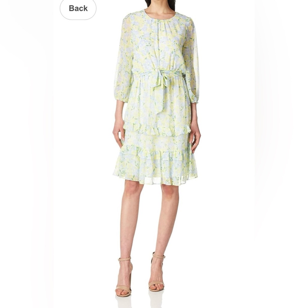 Calvin Klein Pastel Floral Tiered Ruffle Dress - Picture 5 of 9